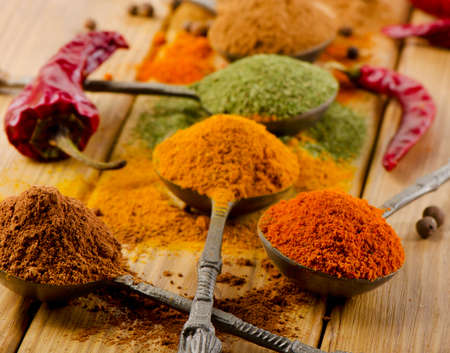 dried spices  and chilli peppers. Close up viewの写真素材