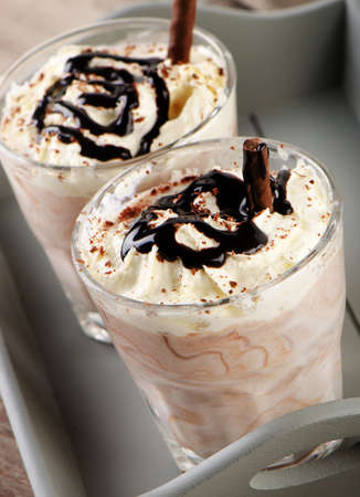 Sweet  milkshake  with whipped cream. Selective focusの写真素材