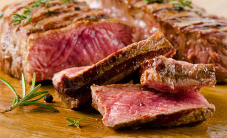 Beef  steak on    cutting board. Selective focusの写真素材