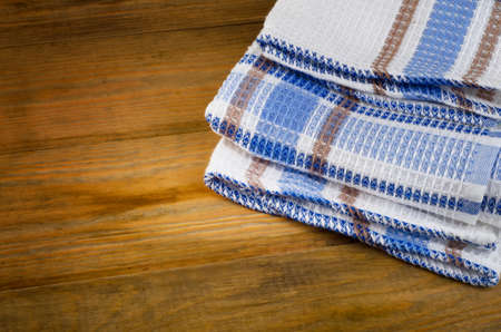 Tablecloth textile on wooden background.の写真素材