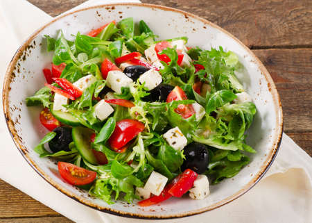 Fresh Greek salad. Healthy eating.の写真素材
