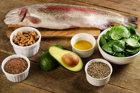 Foods highest in Omega-3 fatty acids. Healthy eating.の写真素材