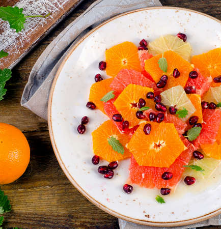 Fresh Citrus Salad. Healthy eating. Top viewの写真素材