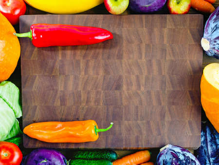 Vegetables and fruits  background. Healthy food concept. Top viewの写真素材