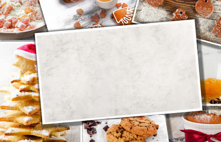 Collage of Christmas apples and cookies. Christmas greeting card.の写真素材