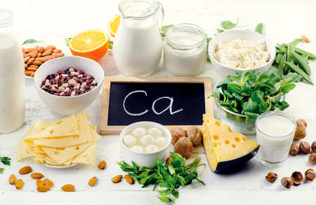 Products rich in calcium. Healthy diet eating.の写真素材