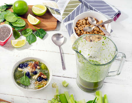 Fresh healthy smoothies with fresh fruits and vegetables.