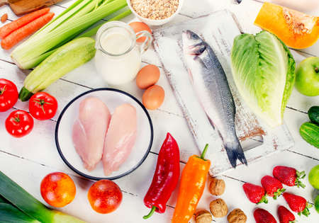 Balanced diet. Healthy eating concept. Top viewの写真素材