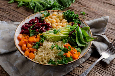 Vegetarian Buddha bowl with quinoa and chickpea. Vegetarian and vegan food concept. Healthy eating