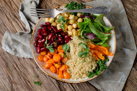 Vegetarian Buddha bowl with quinoa and chickpea. Vegetarian and vegan food concept. Healthy eating