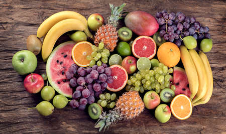 Fruits background. Healthy diet eating concept. Top view