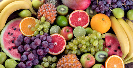 Fruits background. Healthy eating concept. Flat lay