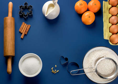 Baking background. Variety ingredients for baking. Top viewの写真素材