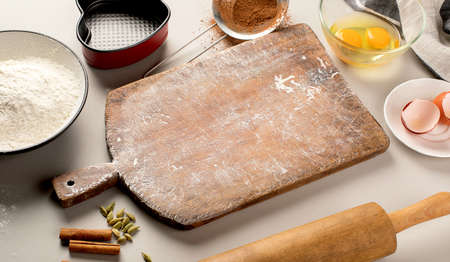Baking background. Variety ingredients for baking. Top view