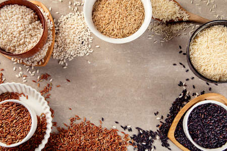 Different kinds of rice grains. Top viewの写真素材