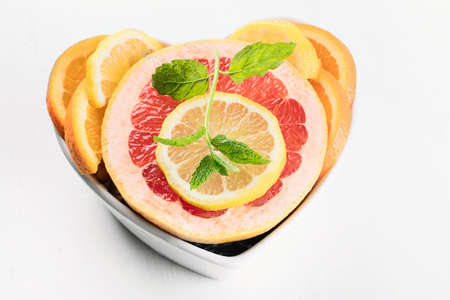 Fresh fruits. Mixed citrus fruits. Healthy diet eating. Top view