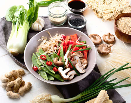 Ingredients ready asian food preparing. Asian cuisine concept.の写真素材