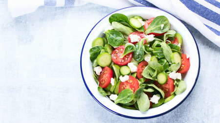 Fresh vegetable salad with feta cheese. Traditional greek saladの写真素材