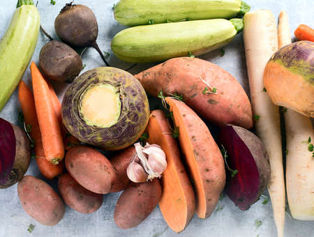 Fresh root vegetables. Root crops background. Healthy eating concept