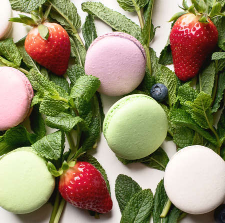 French dessert macarons. Top view.  の写真素材