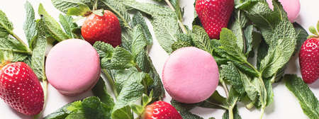 French dessert macarons. Top view.  Bannerの写真素材