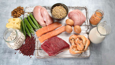 Food high in protein. Healthy eating and diet concept 
