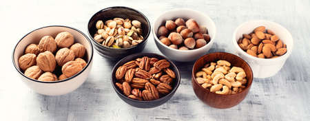 Different kinds of nuts. Healthy food.の写真素材