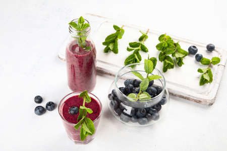 Fresh blueberry smoothie for healthy breakfastの写真素材