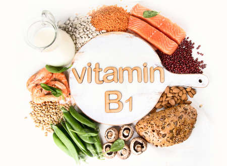 Foods rich in vitamin B1(Thiamine). Top viewの写真素材