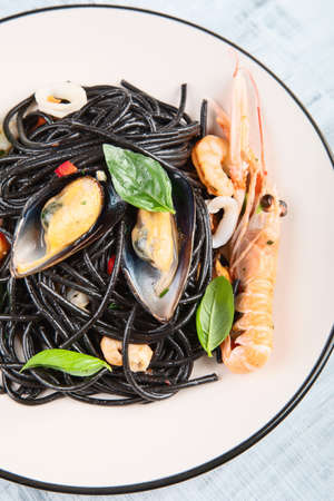 Italian pasta with seafood. Spaghetti Vongoleの写真素材