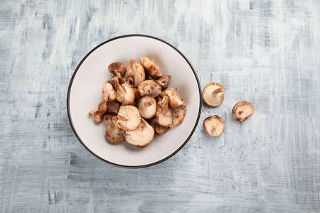 Shiitake mushrooms. Top viewの写真素材