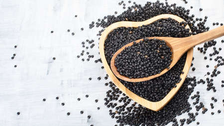 Black beluga lentil seeds. Top viewの写真素材
