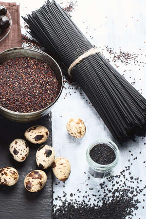 Black food. Dark cooking backgroundの写真素材