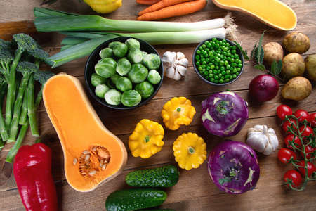 Fresh and local grown vegetables. Natural farm products. Healthy eating concept. Top view