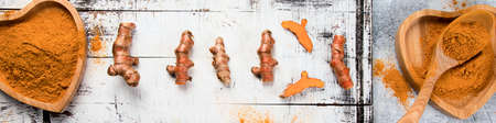 Turmeric (curcuma). Indian oriental spice. Panoramaの写真素材