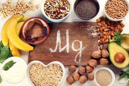 Magnesium rich foods. Top view. Healthy eatingの写真素材
