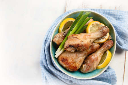 Roasted chicken legs. Summer glilled food.の写真素材