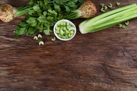 Fresh celery. Top view. Local organic foodの写真素材