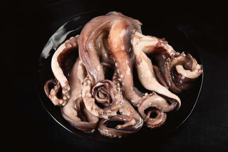 Raw Octopus. Seafood. Top view with copy spaceの写真素材