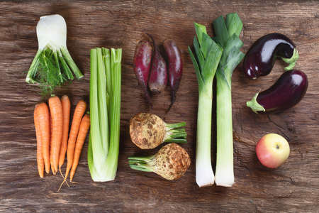 Assortment of fresh local vegetables. Top view. Healthy eating.の写真素材