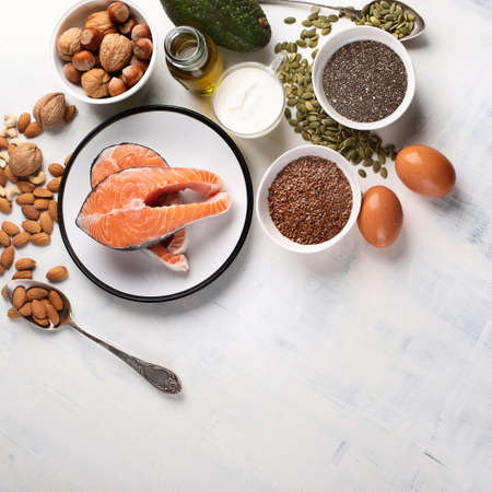 Healthy fat source. Top view with copy spaceの写真素材