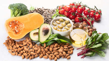 Foods rich in vitamin E. Healthy diet eating concept