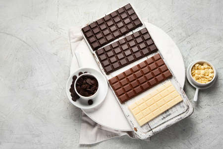 Dark bitter, milk and white chocolate,  cocoa butter, cacao powder and beans.
