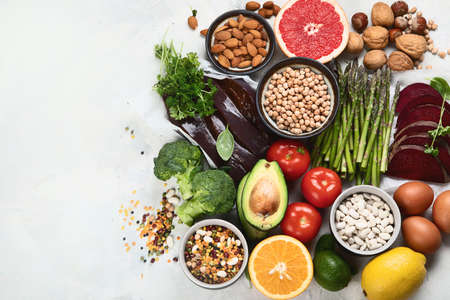 Foods high in vitamin B9.の写真素材