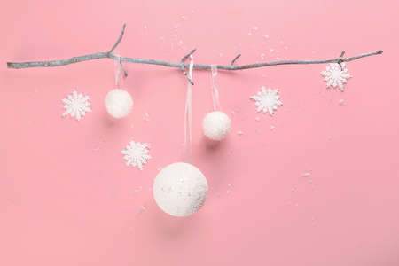 Christmas composition on pink background.の写真素材
