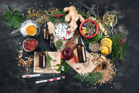 Alternative herb medicine. Herbal medicine and homeopathy conceptの写真素材