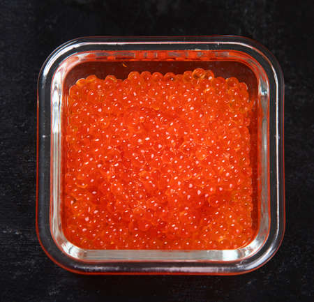 Salmon roe. Red caviar. Top view