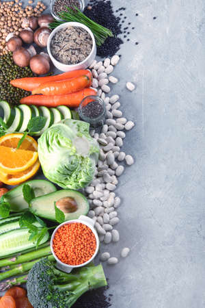 Plant based diet ingredients. Healthy food high in vitamins, antioxidants, smart carbohydrates. Top...