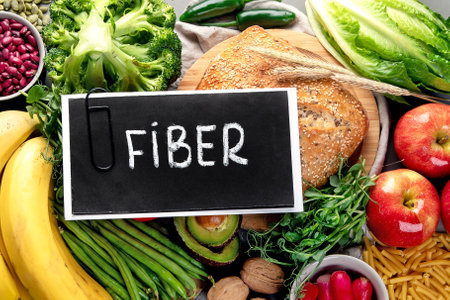 High Fiber Foods., Healthy balanced dieting concept .. Foods high in antioxidants, minerals and vitamins. Immune boosting. Flat lay., Top viewの写真素材