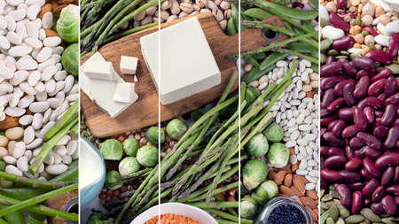 Collage of best protein sources for vegans. Healthy eating concept.の写真素材